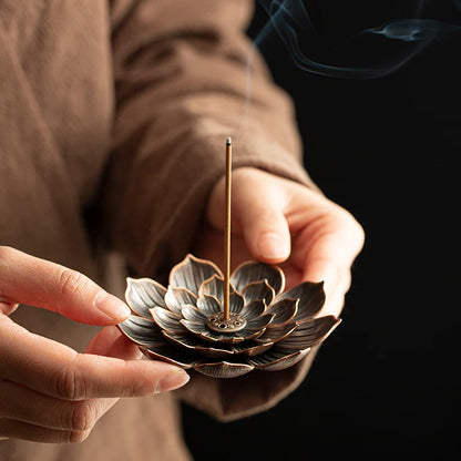 Alloy Incense Burner Stick Holder Buddhism Lotus Line Incense Plate Sandalwood Coil Base Temples Yoga Studios Home Decoration