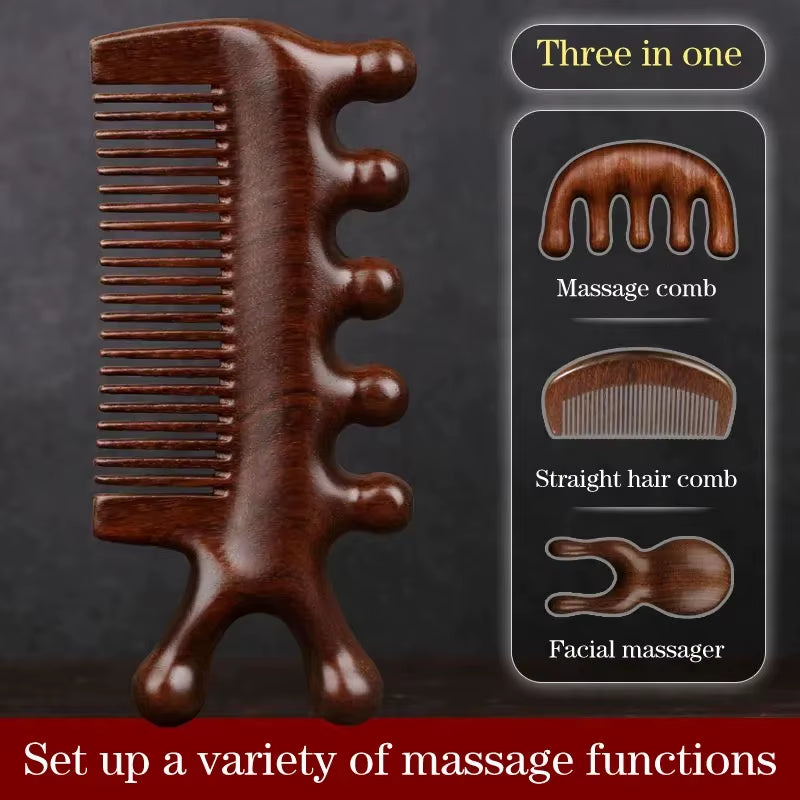 Multifunctional Meridian Massage Comb Head Meridian Massage Comb Antistatic Comb Wide-Tooth Sandalwood Comb Massage Head Massage