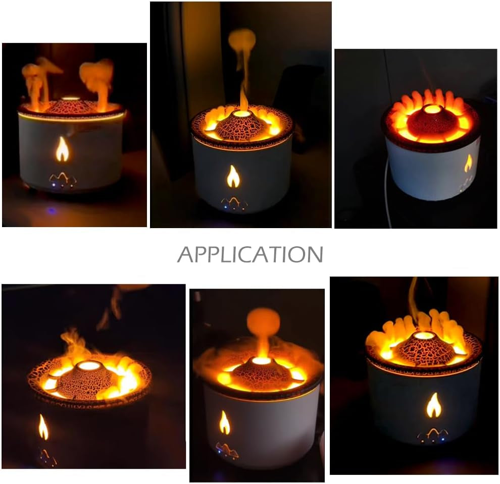 300Ml Ultrasonic Volcano Flame Humidifier Original Flame Diffuser Volcano Lamp Aroma Diffuser for Essential Oils Diffusers, Small Fireplace Humidifier Fire Oil Diffuse for Home Large Room Kids Bedroom