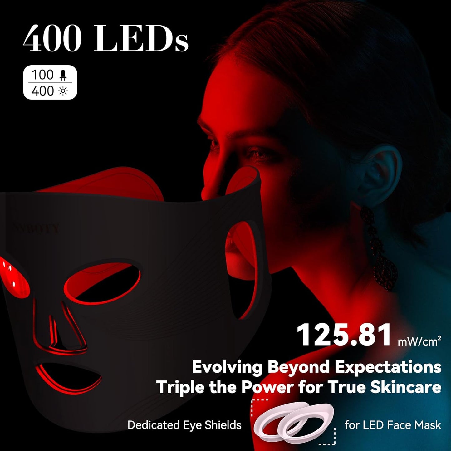 LED Face Mask Light Therapy, 4 Modes Portable Red Light Therapy for Face with 2000Mah Rechargeable Remote, Blue, Orange, 850NM Infrared & Red Light Mask, 400 Leds for Anti-Aging, at Home