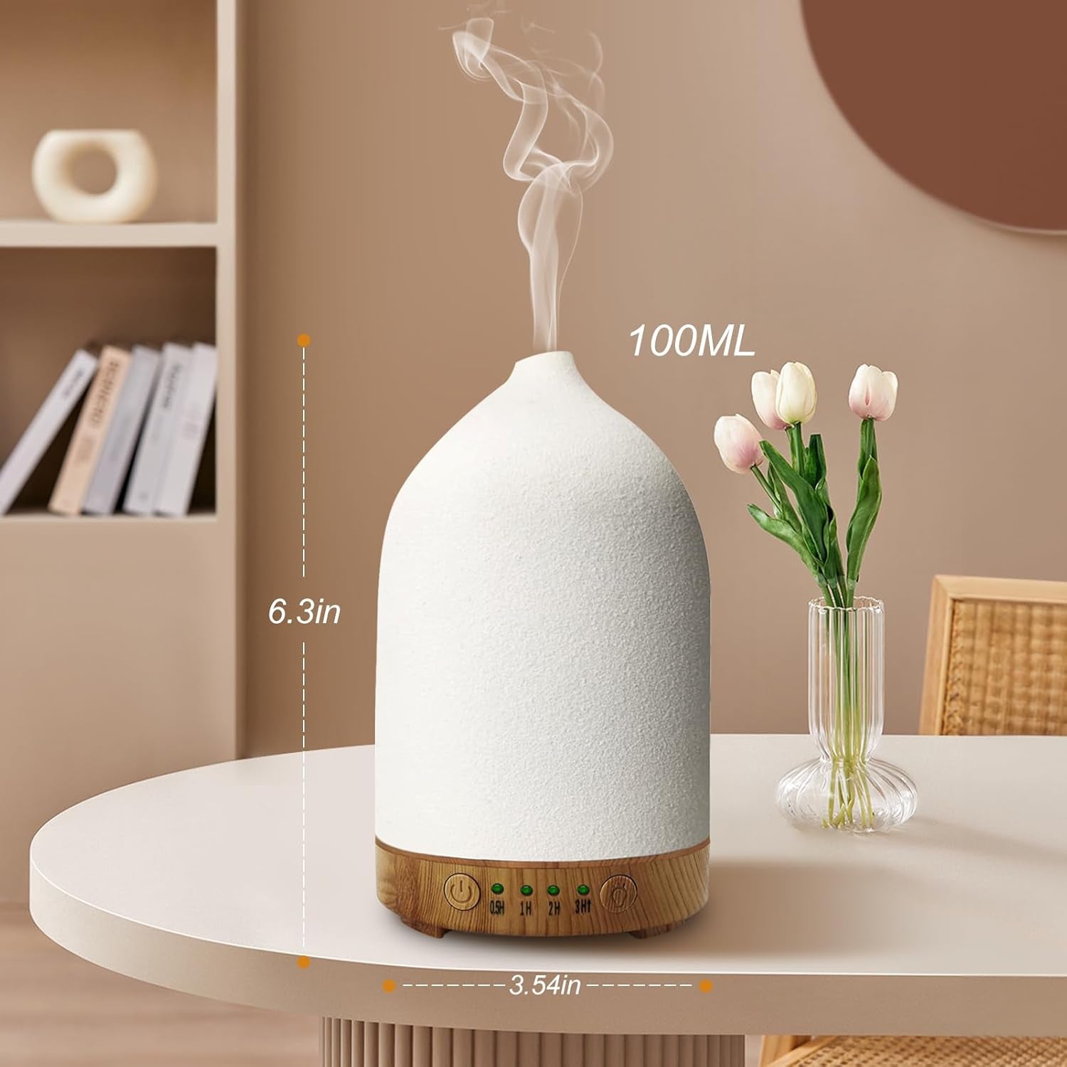 Essential Oil Diffuser Humidifiers,Aromatherapy Diffuser, Ceramic Wood Grain Diffusers for Oils,7-Color Night Light Aroma Home,Office and Trip(100Ml)-White