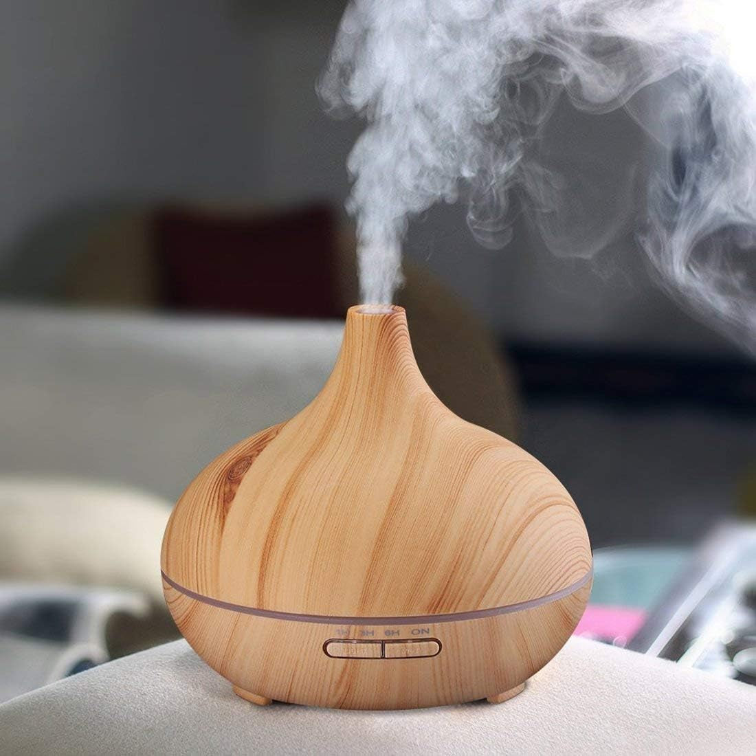 Aroma Essential Oil Diffuser,  500Ml Wood Grain Ultrasonic Cool Mist Whisper-Quiet Humidifier with Color LED Lights Changing & 4 Timer Settings, with Remote Control (Brown)