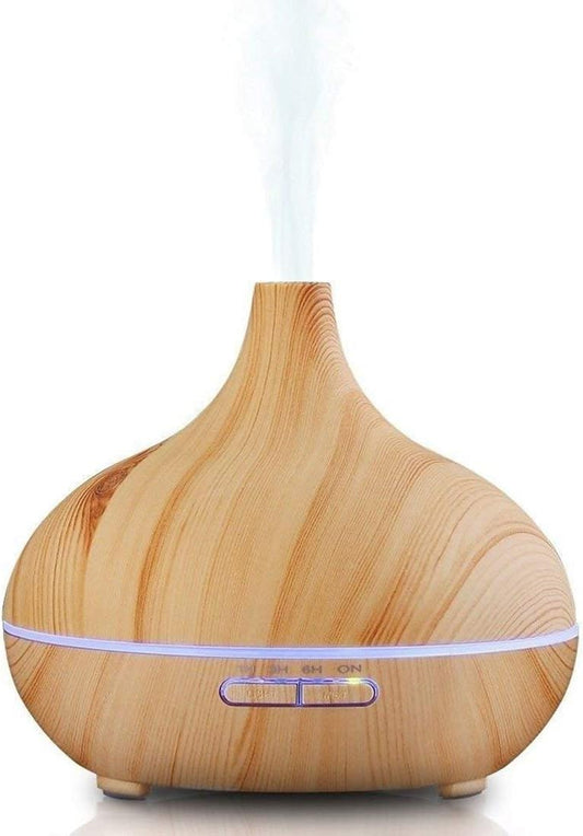 Aroma Essential Oil Diffuser,  500Ml Wood Grain Ultrasonic Cool Mist Whisper-Quiet Humidifier with Color LED Lights Changing & 4 Timer Settings, with Remote Control (Brown)