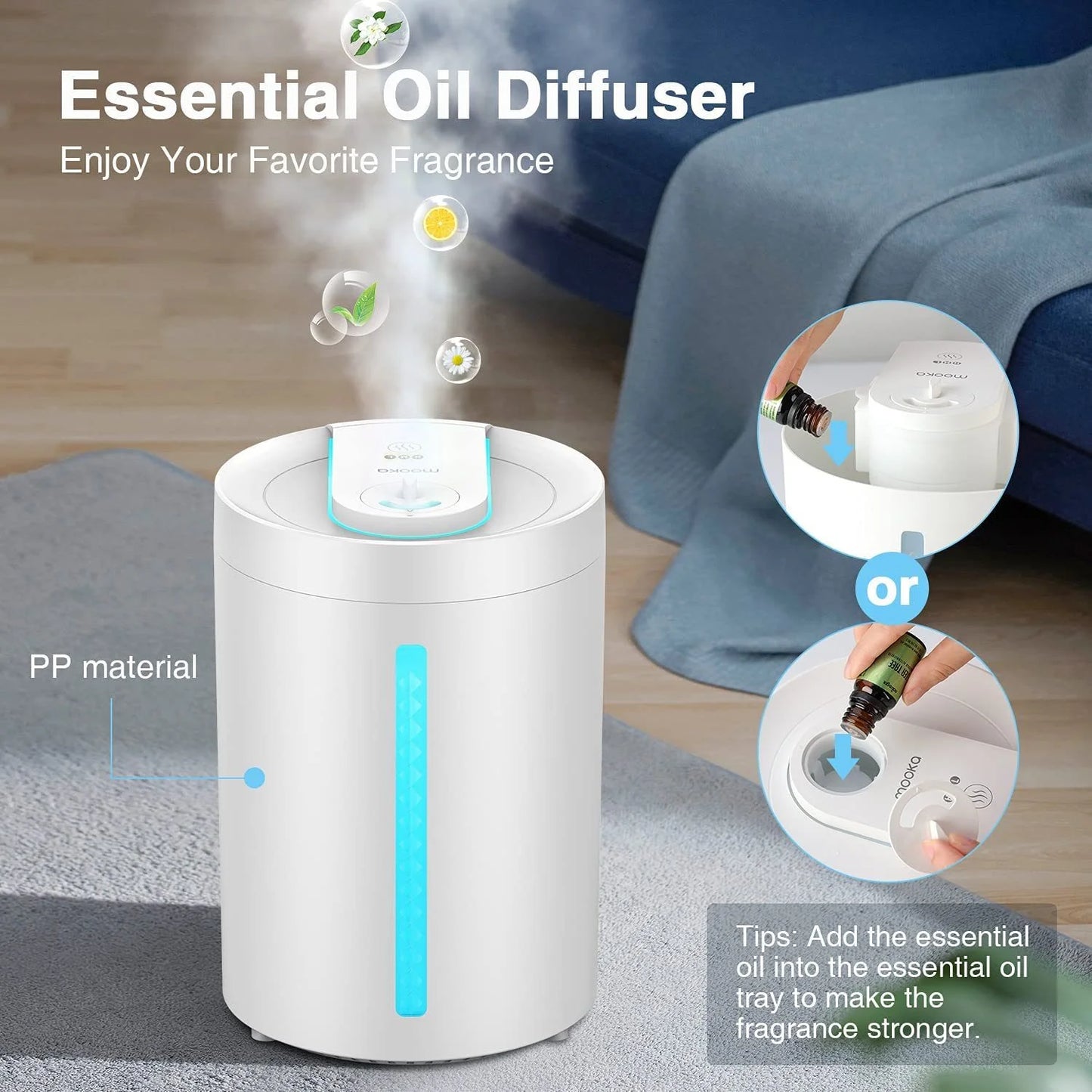 Cool Mist Humidifier, 2-In-1 Top Fill Humidifier for Large Room Baby Home, 4L/1.05Gal Quiet Diffuser for Large 430 Ft² Bedroom, Air Humidifier Easy to Clean